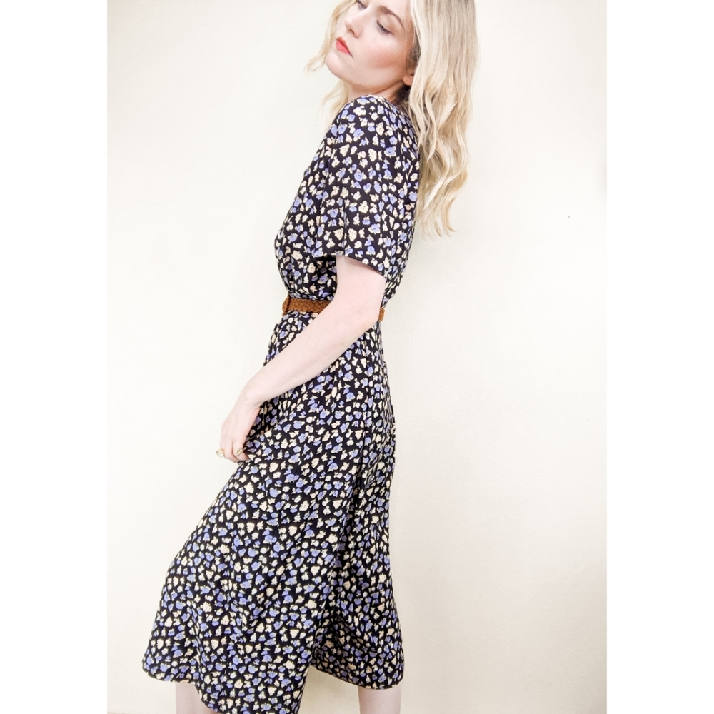 80s Culotte Jumpsuit Short Sleeve Ditzy Floral - Picture 11 of 15